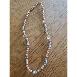 Coral Tan Gold Glass Faux Pearls Beaded Necklace with stylized accents